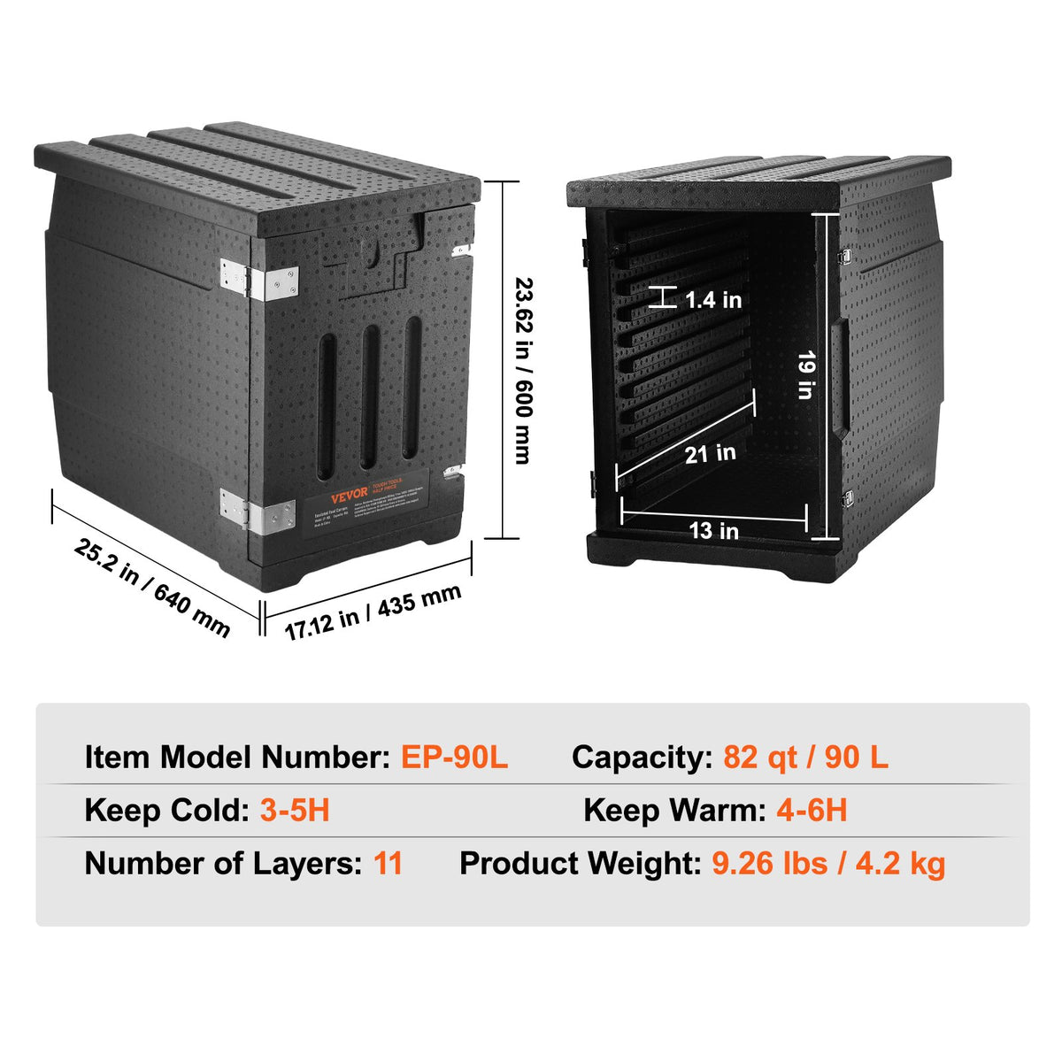 Insulated Food Pan Carrier, 90L Hot Box for Catering, LLDPE Food Box Carrier with Double Buckles, Front V952-SPBWXHSEPP90LLAXYV0