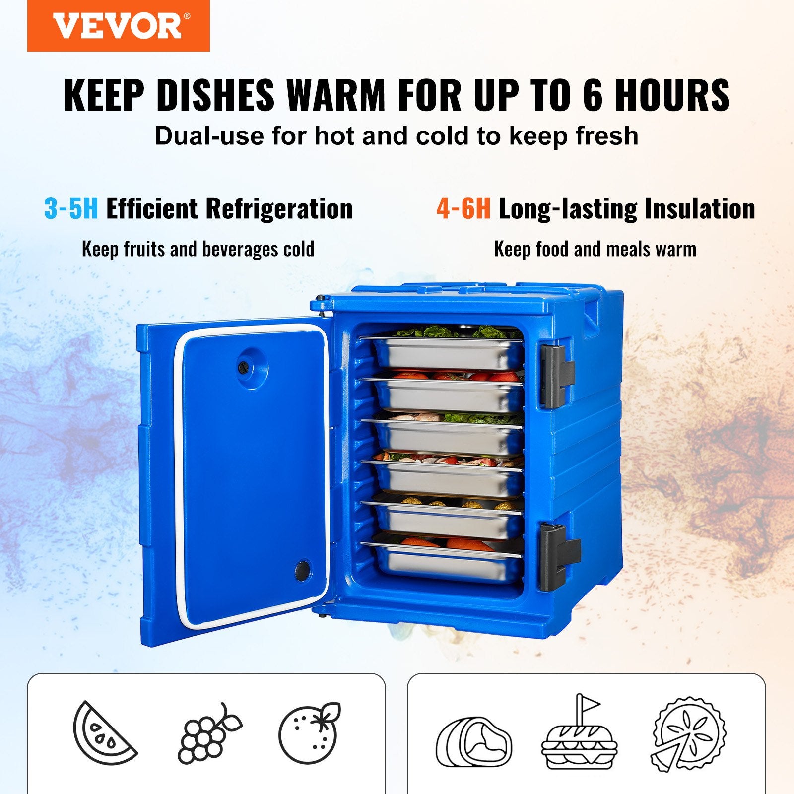 Insulated Food Pan Carrier, 90L Hot Box for Catering, Food Box Carrier with Double Buckles, Front Loading V952-SPBWXLSLLDPE2ZZ3JV0