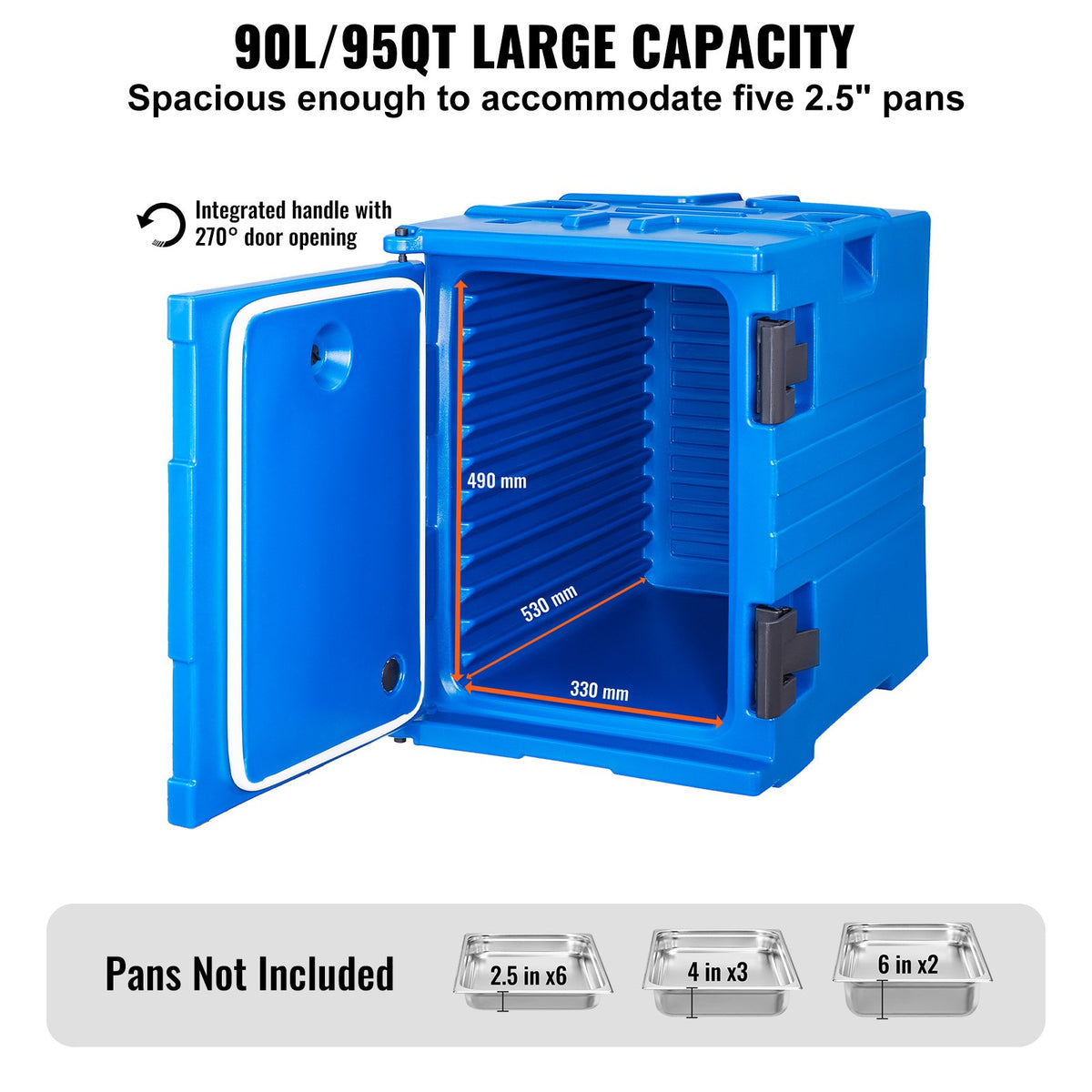 Insulated Food Pan Carrier, 90L Hot Box for Catering, Food Box Carrier with Double Buckles, Front Loading V952-SPBWXLSLLDPE2ZZ3JV0