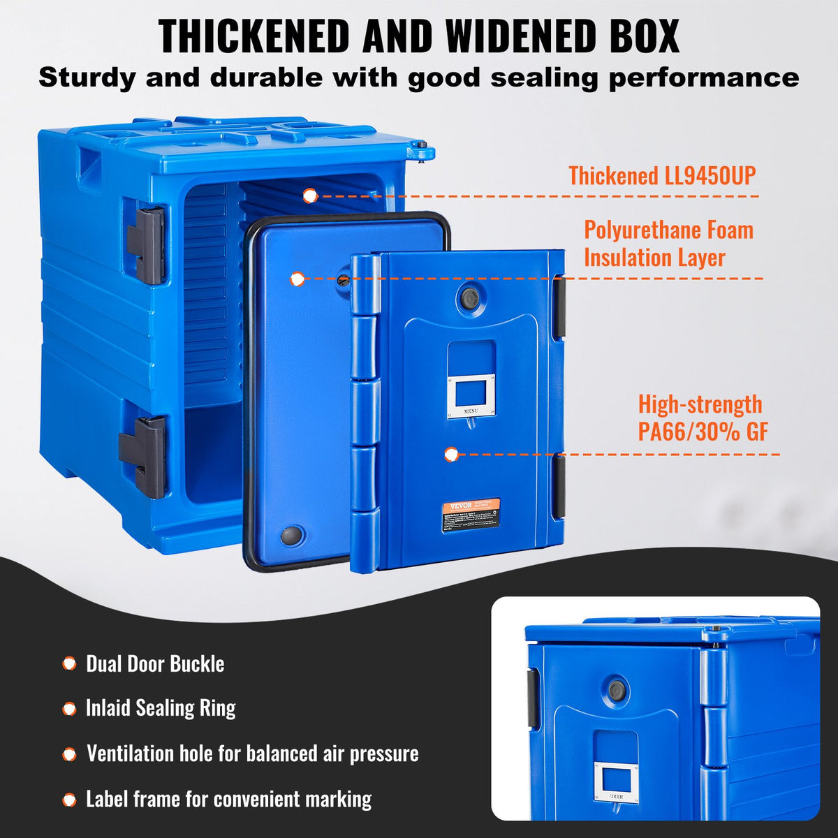 Insulated Food Pan Carrier, 90L Hot Box for Catering, Food Box Carrier with Double Buckles, Front Loading V952-SPBWXLSLLDPE2ZZ3JV0