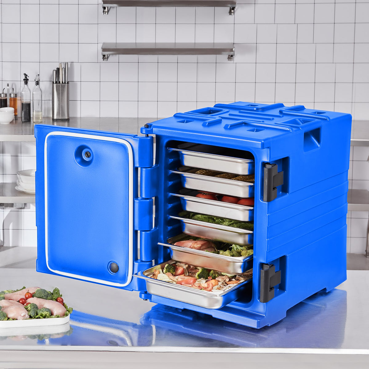 Insulated Food Pan Carrier, 90L Hot Box for Catering, Food Box Carrier with Double Buckles, Front Loading V952-SPBWXLSLLDPE2ZZ3JV0
