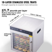 10 Trays Food Dehydrator Machine Stainless Steel 800W Jerky Fruit Drying V952-SPF100548800WDQGIV3