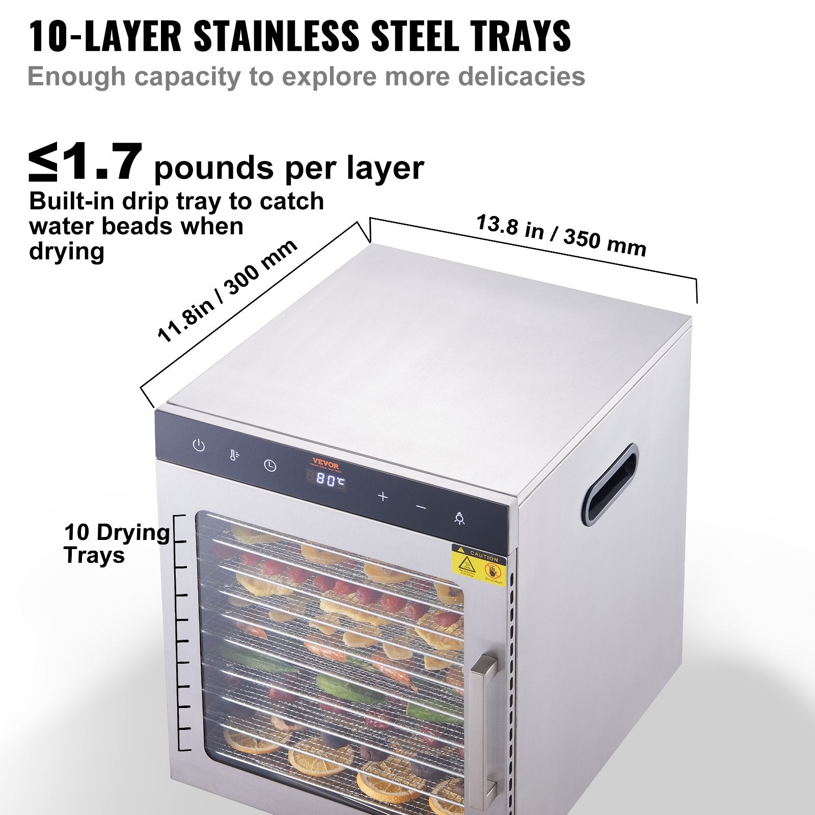 10 Trays Food Dehydrator Machine Stainless Steel 800W Jerky Fruit Drying V952-SPF100548800WDQGIV3