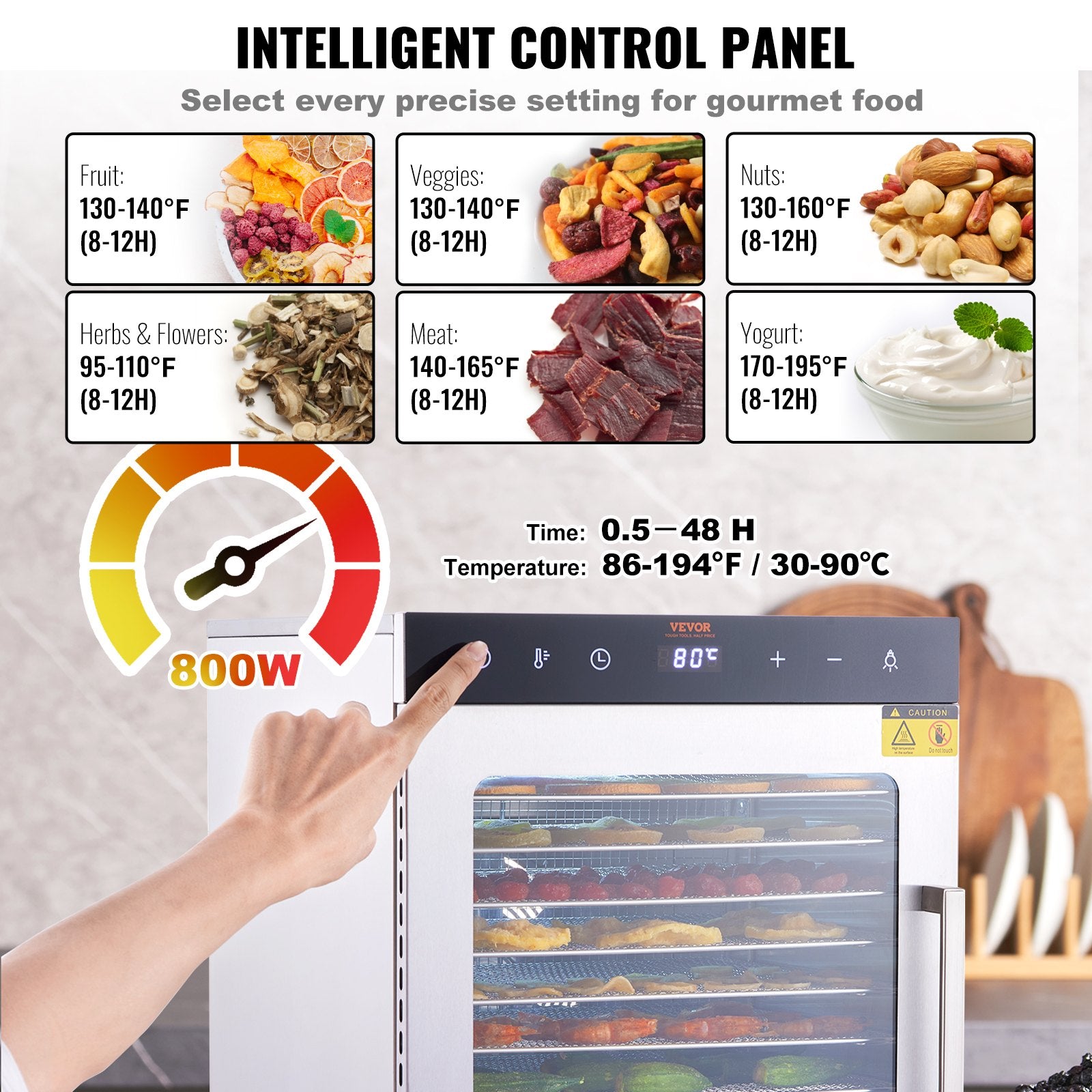 10 Trays Food Dehydrator Machine Stainless Steel 800W Jerky Fruit Drying V952-SPF100548800WDQGIV3