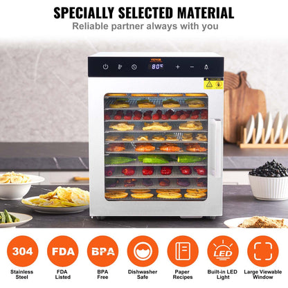 10 Trays Food Dehydrator Machine Stainless Steel 800W Jerky Fruit Drying V952-SPF100548800WDQGIV3