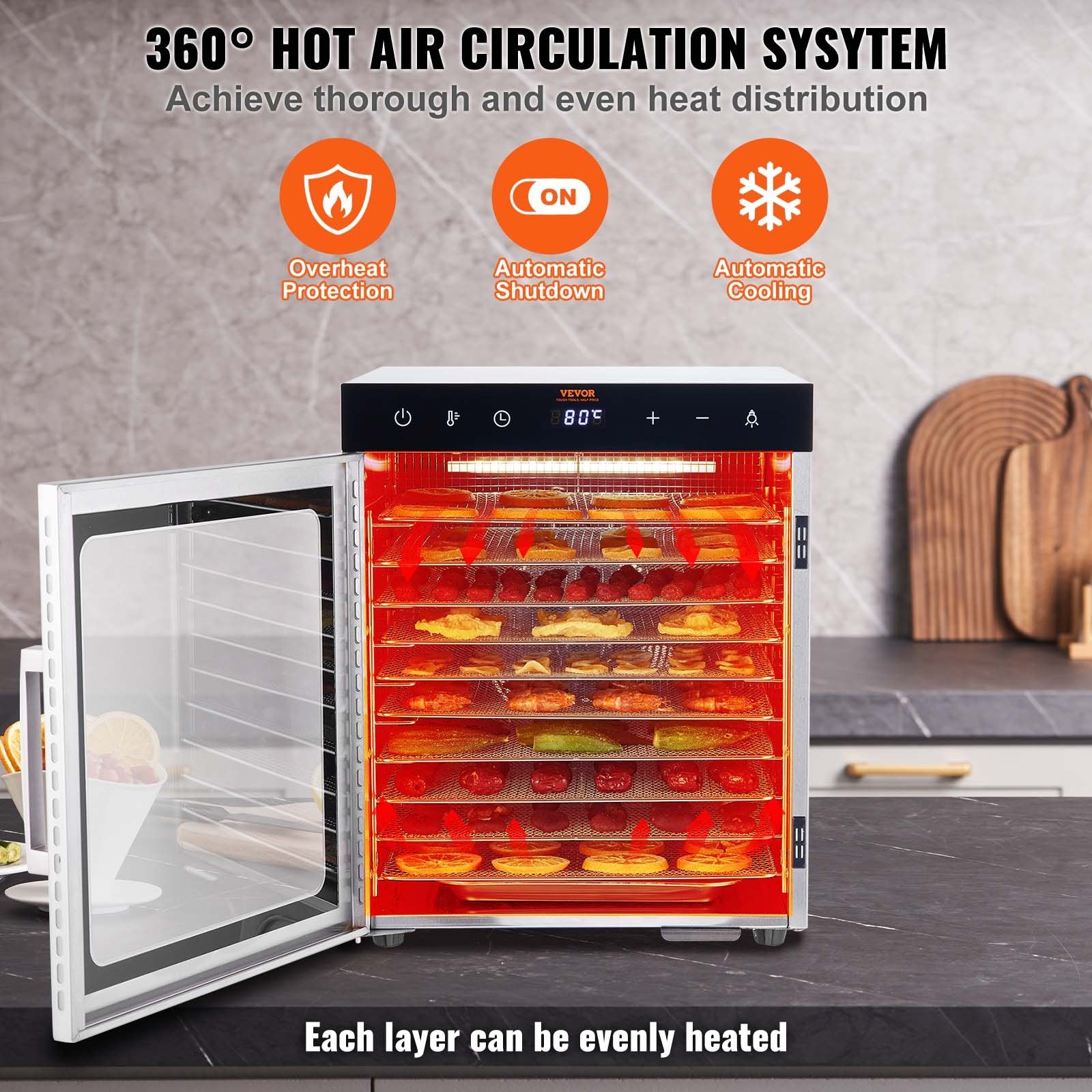 10 Trays Food Dehydrator Machine Stainless Steel 800W Jerky Fruit Drying V952-SPF100548800WDQGIV3