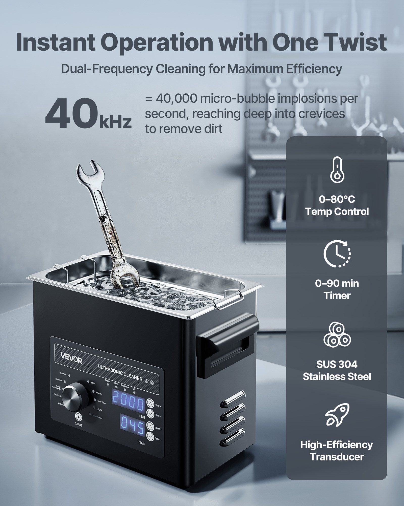 3L Ultrasonic Cleaner, Professional Ultrasonic Cleaner Machine with Knob Control, Stainless Steel Cleaning V952-SPLXNAJKZCSB004JK001V3