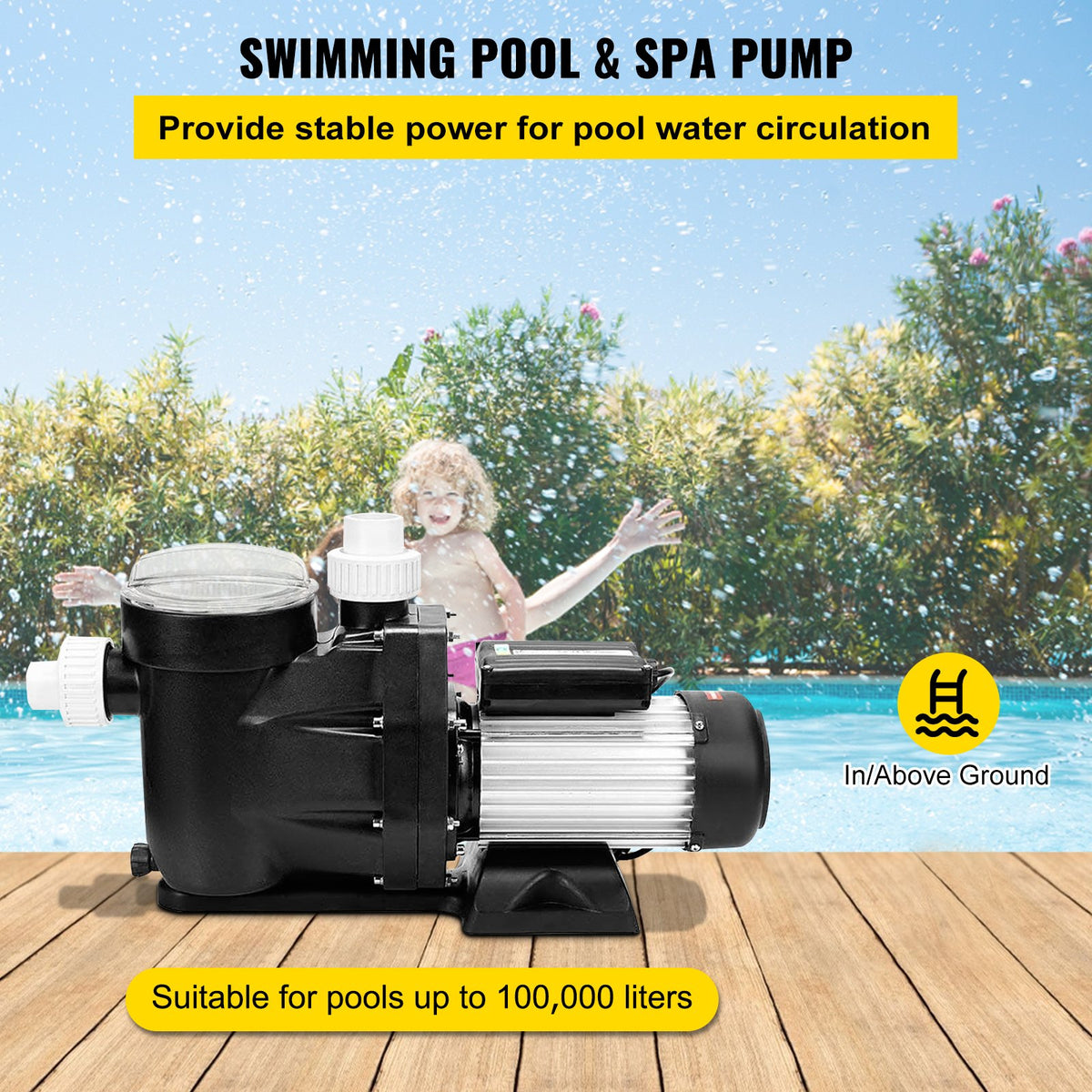 Swimming Pool Filter Pump 2.5HP, 1850W Swimming Pool Pump 148GPM, Single Speed Filter for Spa Water V952-SPP250EYYCB000001V3
