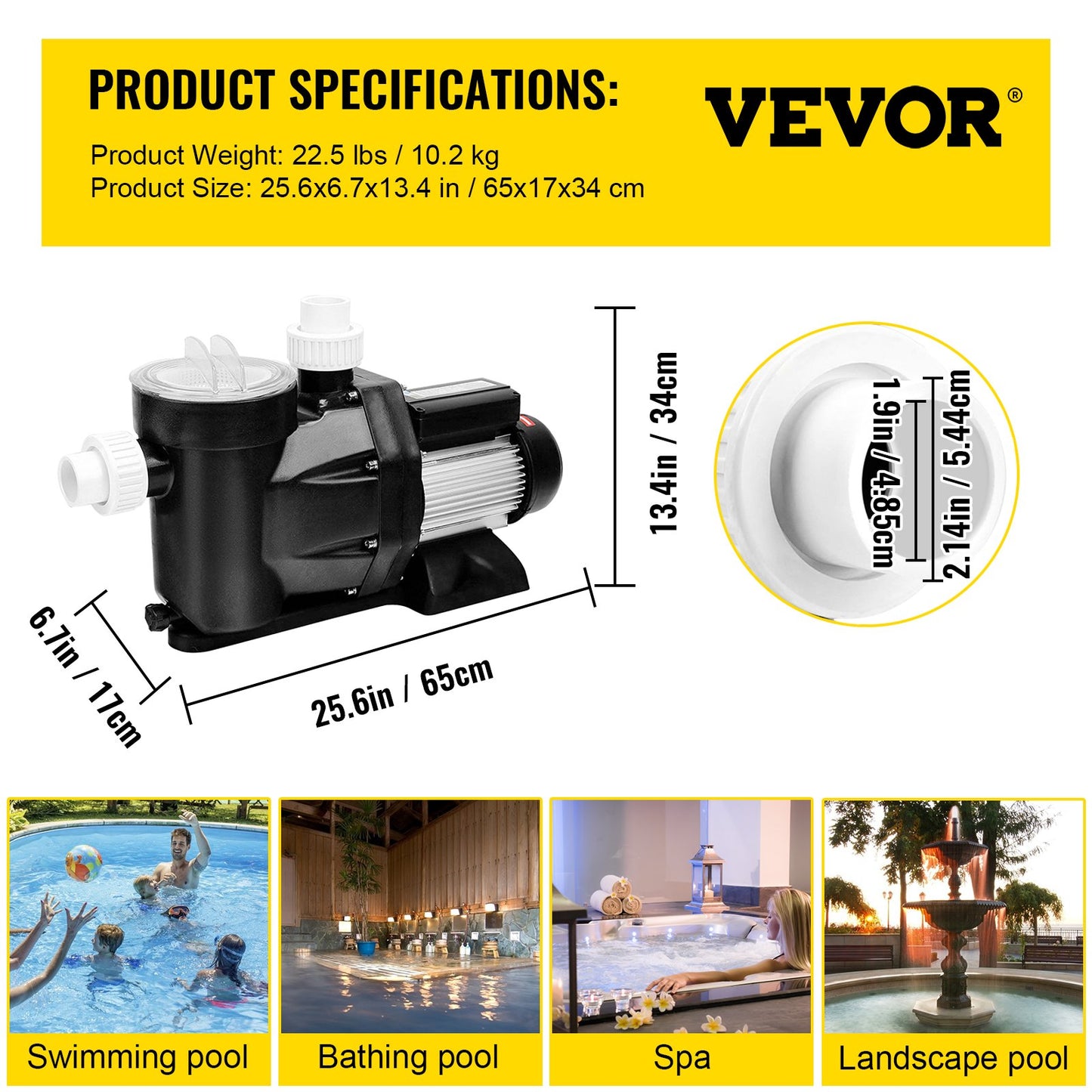 Swimming Pool Filter Pump 2.5HP, 1850W Swimming Pool Pump 148GPM, Single Speed Filter for Spa Water V952-SPP250EYYCB000001V3