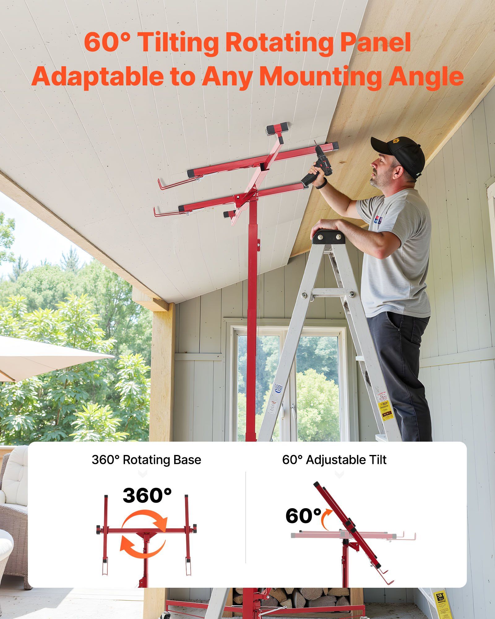 3353mm Drywall Lift, Heavy-Duty 68 kg Sheetrock Hoist with Adjustable Telescoping Arm, Lockable Wheels, V952-SPSJJHS95FT18ZSYP001V0