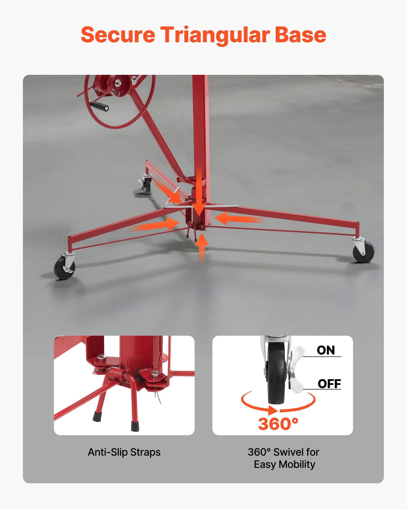 3353mm Drywall Lift, Heavy-Duty 68 kg Sheetrock Hoist with Adjustable Telescoping Arm, Lockable Wheels, V952-SPSJJHS95FT18ZSYP001V0