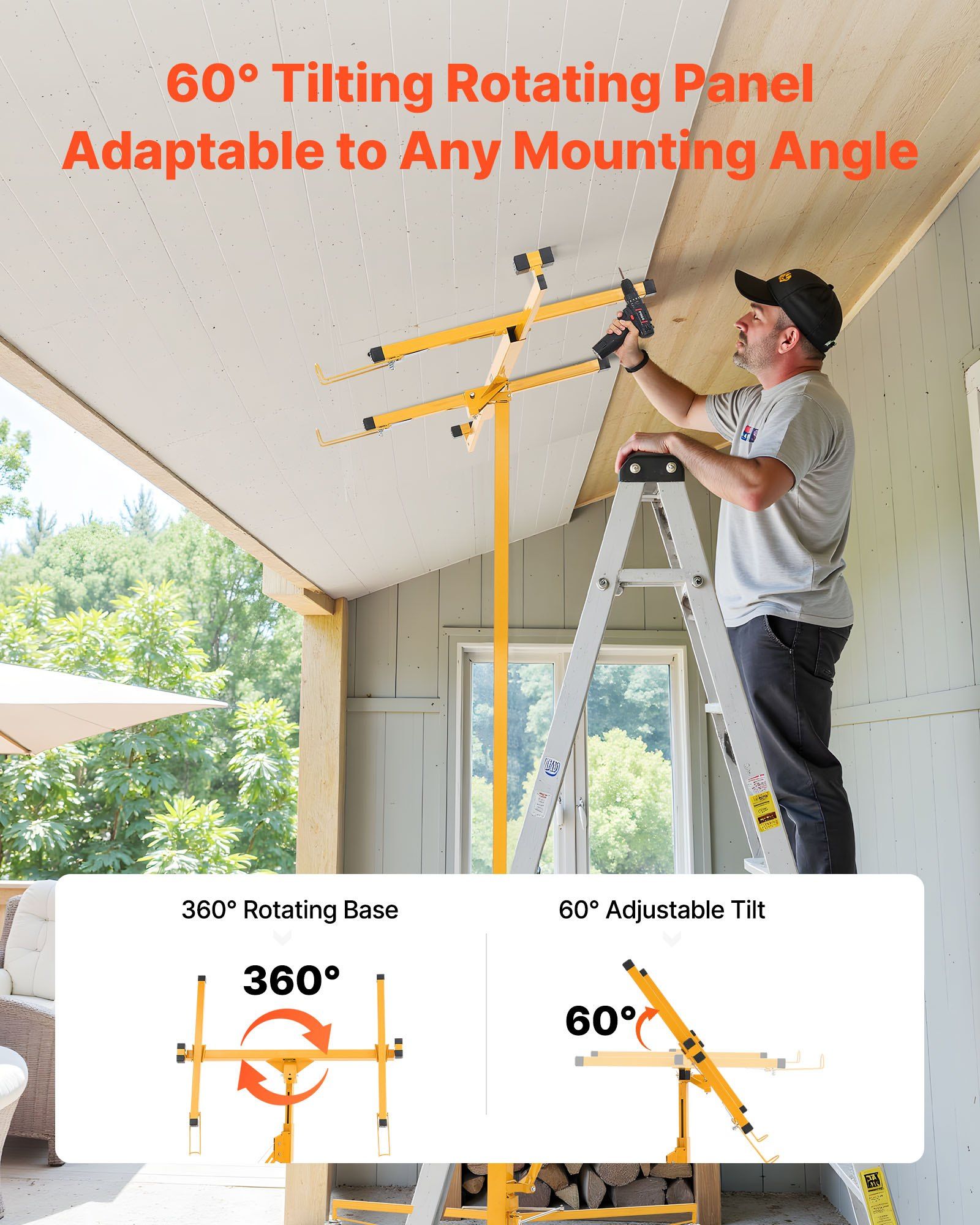 3353mm Drywall Lift, Heavy-Duty 68 kg Sheetrock Hoist with Adjustable Telescoping Arm, Lockable Wheels, V952-SPSJJHS95FT1QDU00001V0