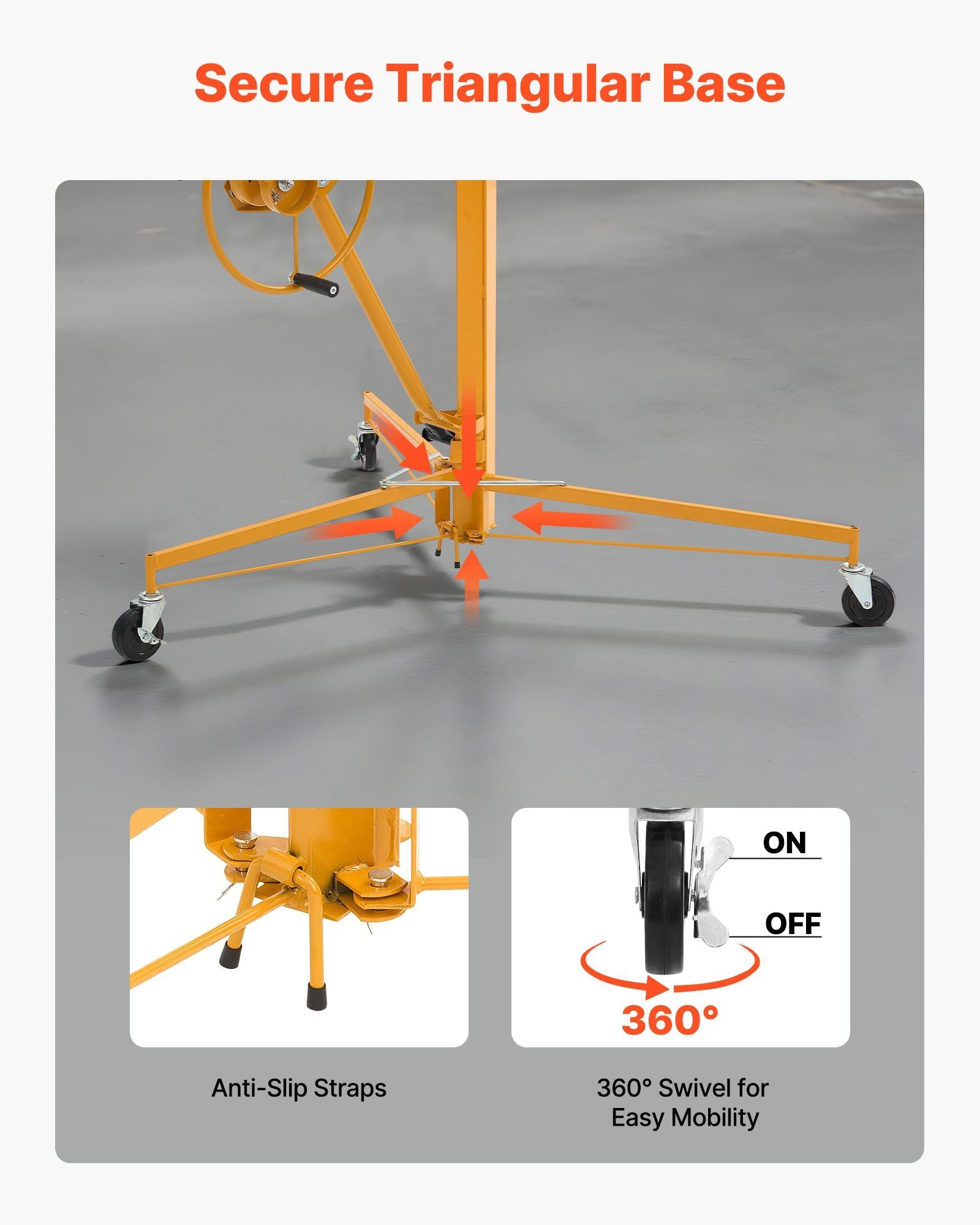 3353mm Drywall Lift, Heavy-Duty 68 kg Sheetrock Hoist with Adjustable Telescoping Arm, Lockable Wheels, V952-SPSJJHS95FT1QDU00001V0