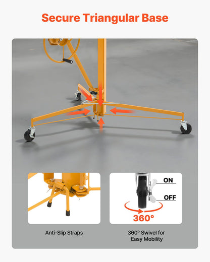 3353mm Drywall Lift, Heavy-Duty 68 kg Sheetrock Hoist with Adjustable Telescoping Arm, Lockable Wheels, V952-SPSJJHS95FT1QDU00001V0