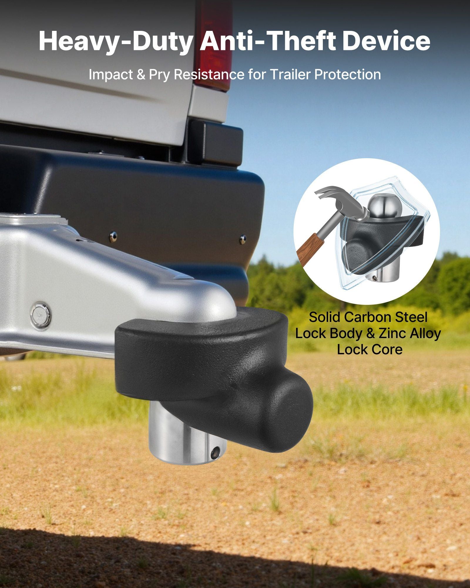 Trailer Hitch Lock, Compatible with 58.7 mm Couplers, Heavy-Duty Anti-Theft Trailer Ball Lock with 3 Keys, V952-SPSOHSCX25164V9WR001V0