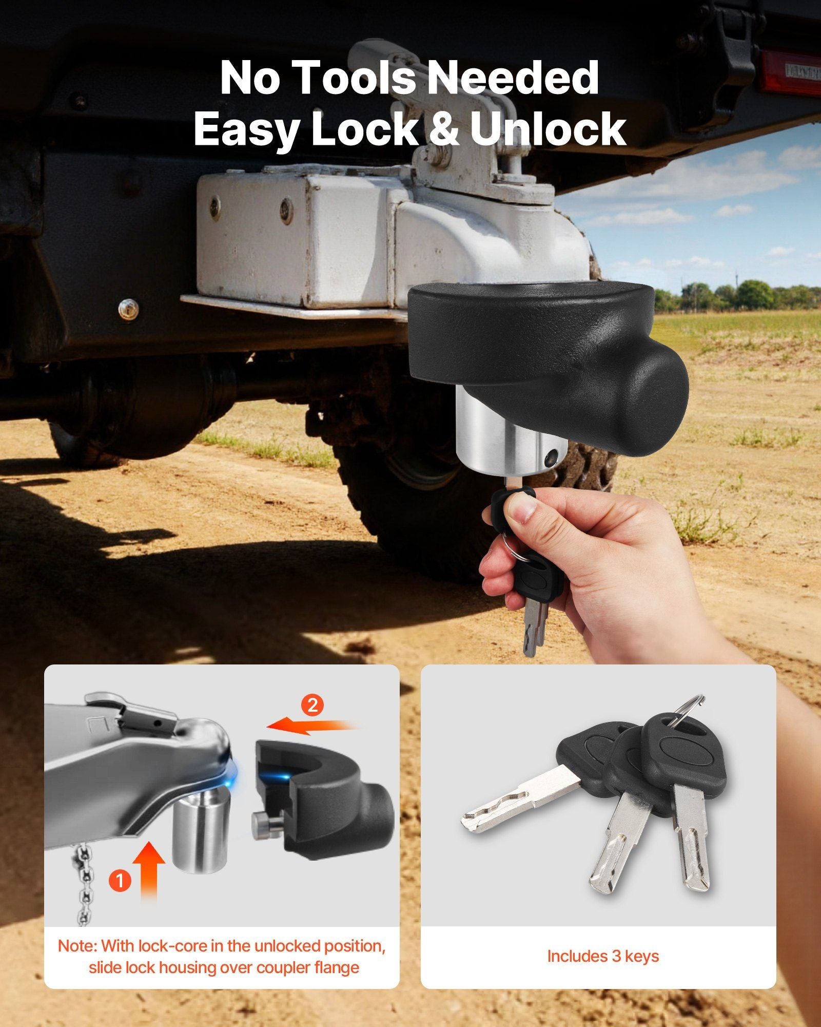 Trailer Hitch Lock, Compatible with 58.7 mm Couplers, Heavy-Duty Anti-Theft Trailer Ball Lock with 3 Keys, V952-SPSOHSCX25164V9WR001V0