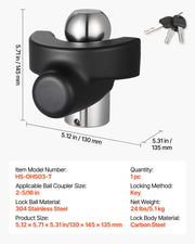 Trailer Hitch Lock, Compatible with 58.7 mm Couplers, Heavy-Duty Anti-Theft Trailer Ball Lock with 3 Keys, V952-SPSOHSCX25164V9WR001V0