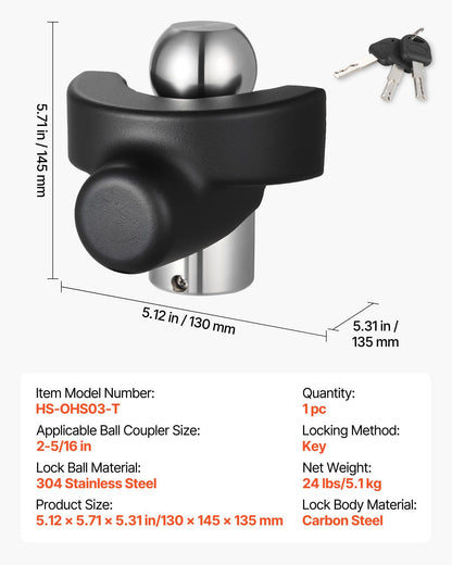 Trailer Hitch Lock, Compatible with 58.7 mm Couplers, Heavy-Duty Anti-Theft Trailer Ball Lock with 3 Keys, V952-SPSOHSCX25164V9WR001V0