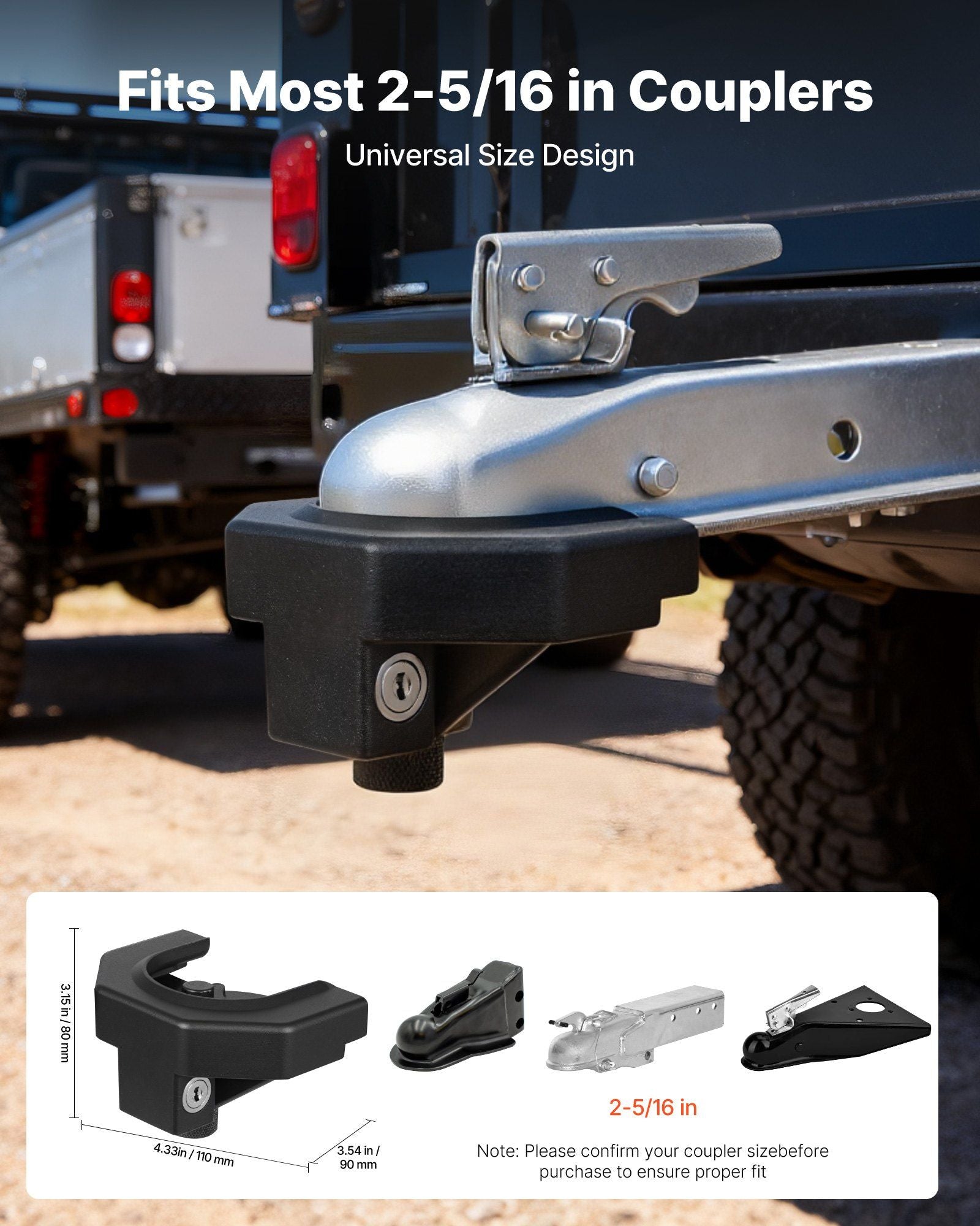 Trailer Hitch Lock Kit, Compatible with 58.7 mm Couplers, Heavy-Duty Anti-Theft Trailer Ball Lock with 3 Keys V952-SPSOHSCX2516GV08O001V0