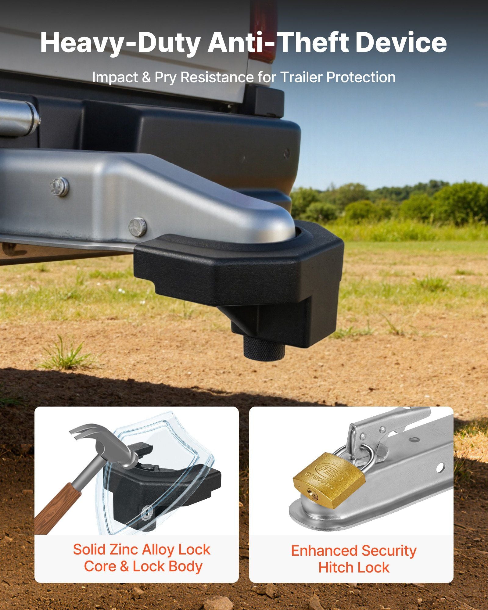 Trailer Hitch Lock Kit, Compatible with 58.7 mm Couplers, Heavy-Duty Anti-Theft Trailer Ball Lock with 3 Keys V952-SPSOHSCX2516GV08O001V0