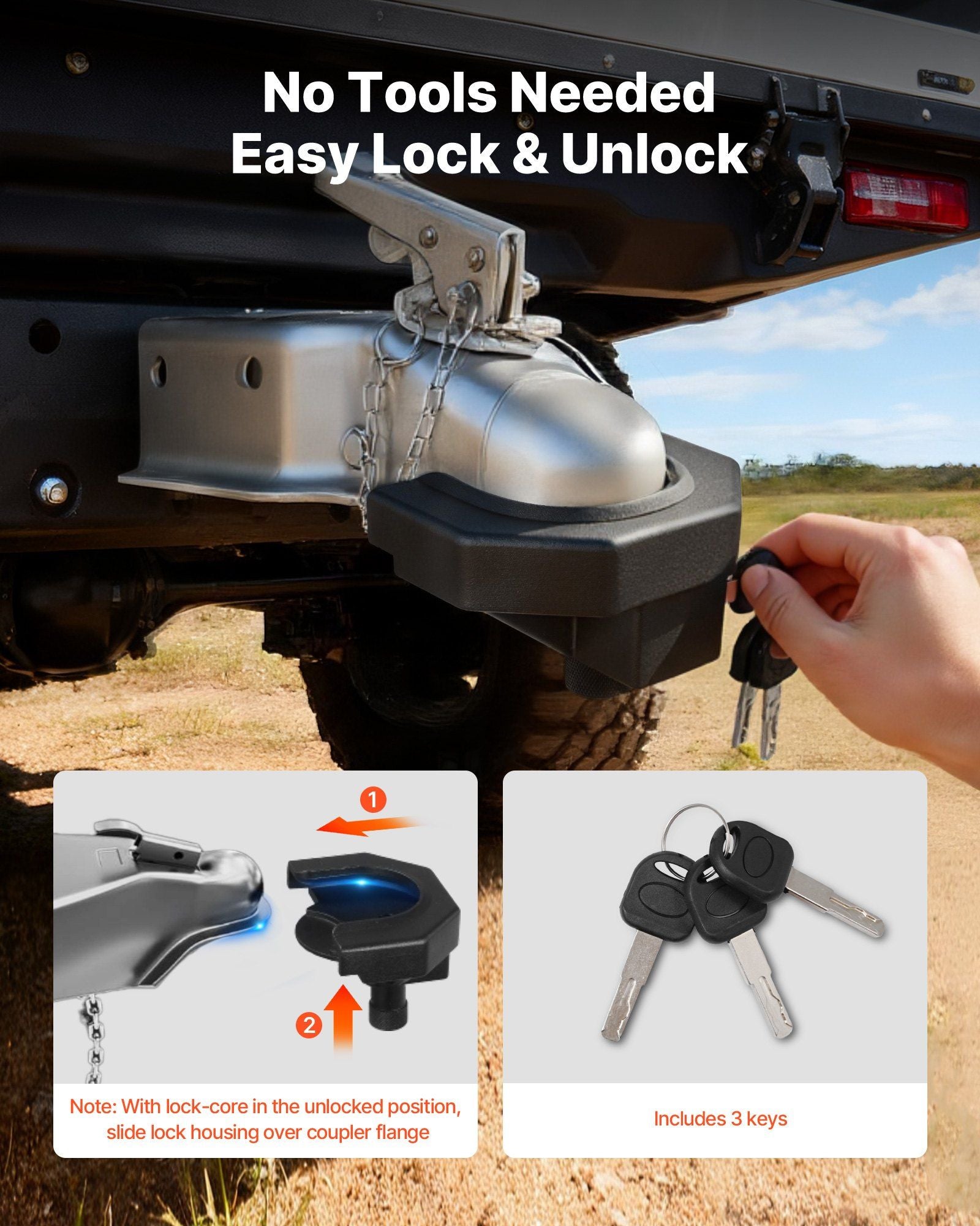 Trailer Hitch Lock Kit, Compatible with 58.7 mm Couplers, Heavy-Duty Anti-Theft Trailer Ball Lock with 3 Keys V952-SPSOHSCX2516GV08O001V0