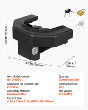 Trailer Hitch Lock Kit, Compatible with 58.7 mm Couplers, Heavy-Duty Anti-Theft Trailer Ball Lock with 3 Keys V952-SPSOHSCX2516GV08O001V0