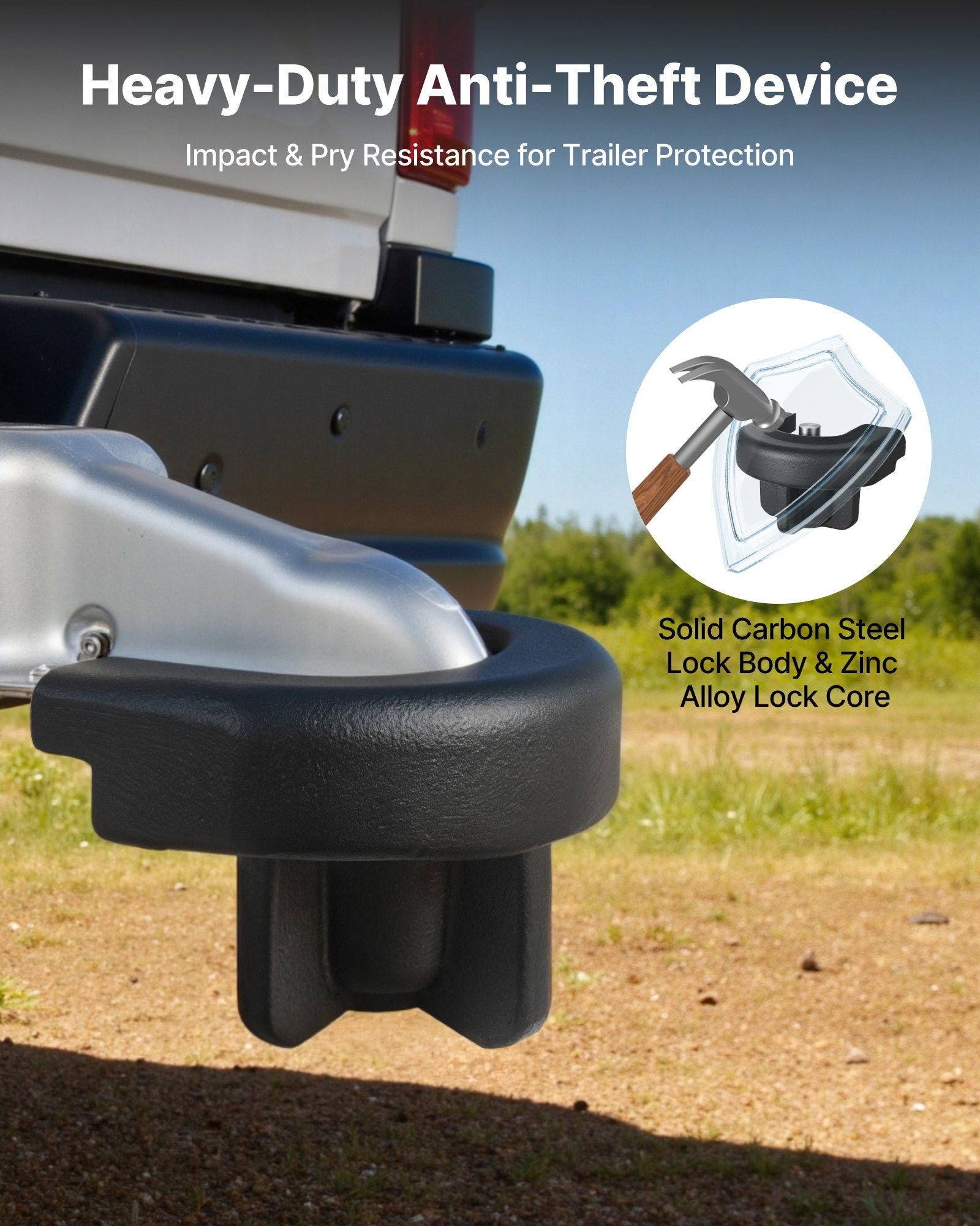 Trailer Hitch Lock, Compatible with 50.8 mm Couplers, Heavy-Duty Anti-Theft Trailer Ball Lock with 3 Keys, V952-SPSOHSCX2INC4U3BJ001V0