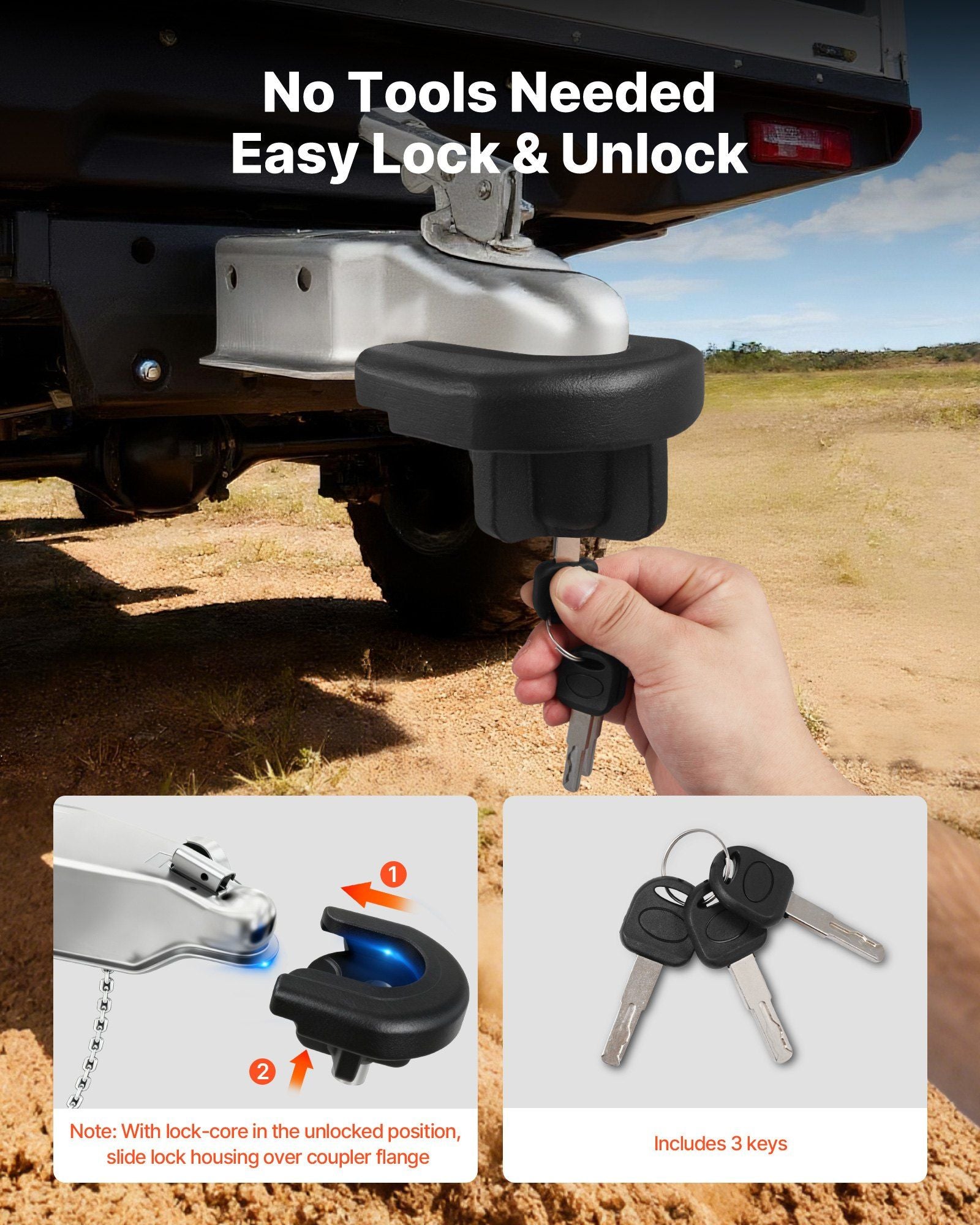 Trailer Hitch Lock, Compatible with 50.8 mm Couplers, Heavy-Duty Anti-Theft Trailer Ball Lock with 3 Keys, V952-SPSOHSCX2INC4U3BJ001V0