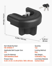 Trailer Hitch Lock, Compatible with 50.8 mm Couplers, Heavy-Duty Anti-Theft Trailer Ball Lock with 3 Keys, V952-SPSOHSCX2INC4U3BJ001V0