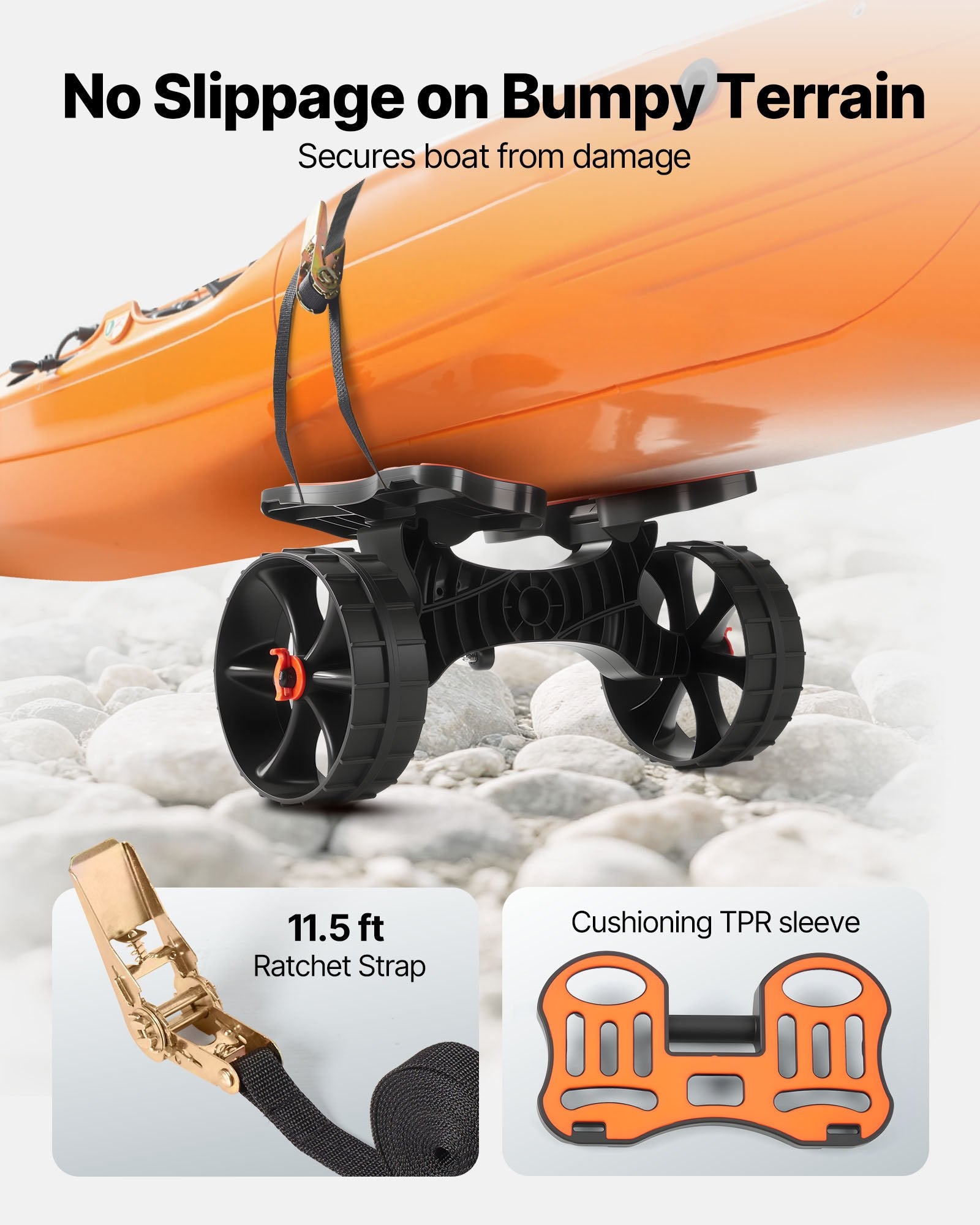 Kayak Cart, 136.1 kg Load Capacity, Foldable Kayak Trolley with 25.4 cm Solid Rubber Tires & 1 Ratchet Strap, V952-SPSPHTTC10IN15RM2001V0