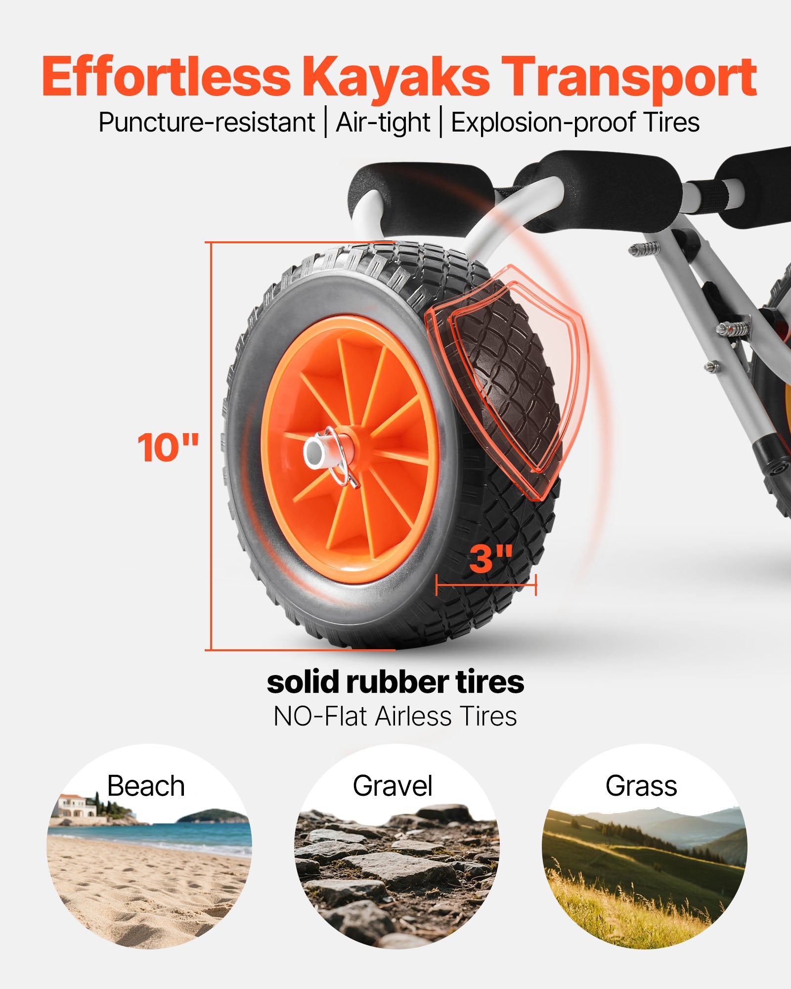 Kayak Cart, 90 kg Load Capacity, Foldable Kayak Trolley with 25.4 cm Solid Rubber Tires & 1 Ratchet Strap, V952-SPSPHTTC10IN3S906001V0