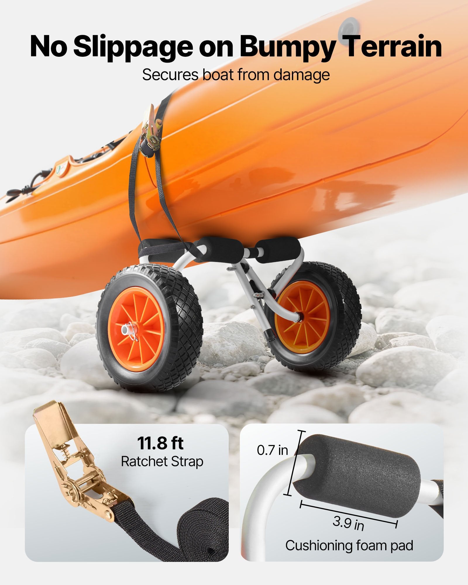 Kayak Cart, 90 kg Load Capacity, Foldable Kayak Trolley with 25.4 cm Solid Rubber Tires & 1 Ratchet Strap, V952-SPSPHTTC10IN3S906001V0