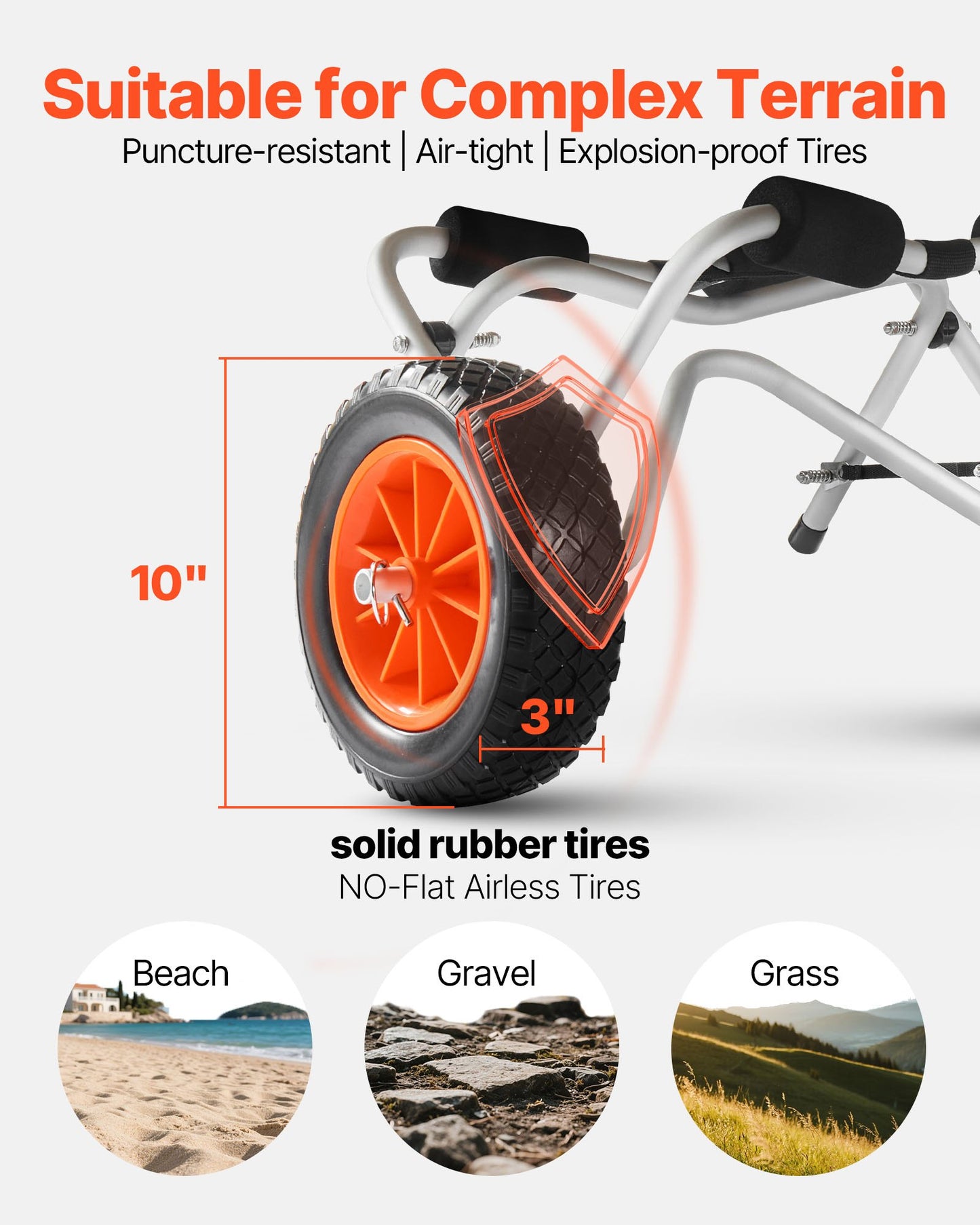 Kayak Cart, 113.4 kg Load Capacity, Foldable Kayak Trolley with 25.4 cm Solid Rubber Tires & 1 Ratchet Strap, V952-SPSPHTTC10IN9SGI2001V0