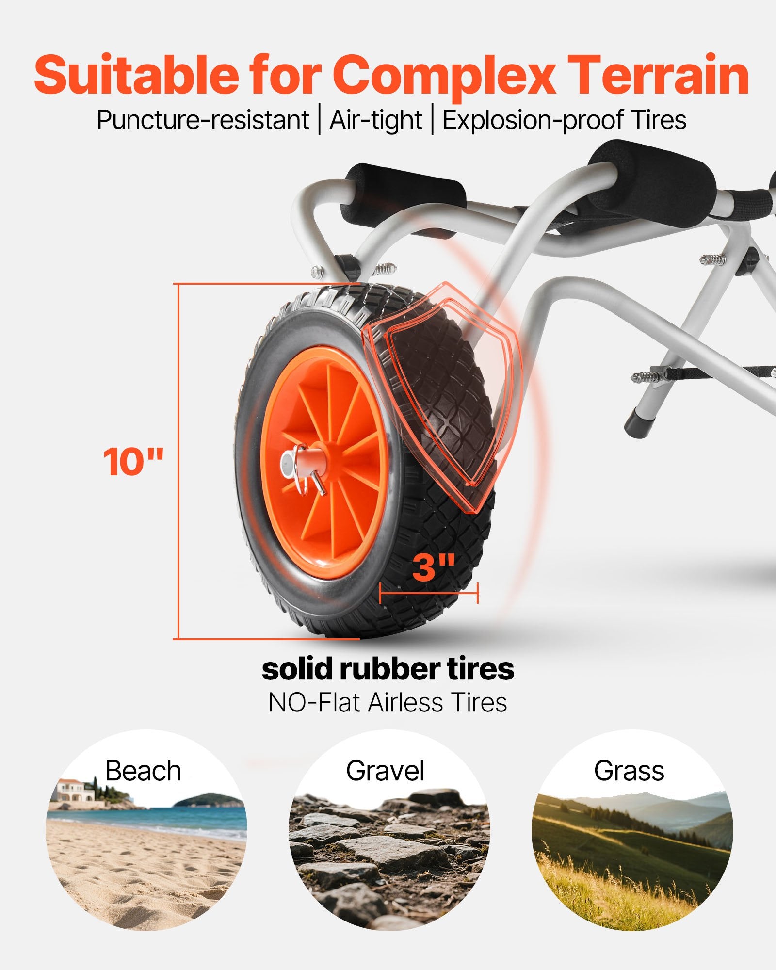 Kayak Cart, 113.4 kg Load Capacity, Foldable Kayak Trolley with 25.4 cm Solid Rubber Tires & 1 Ratchet Strap, V952-SPSPHTTC10IN9SGI2001V0