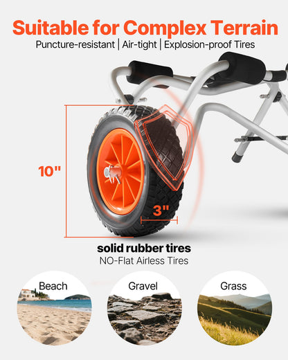 Kayak Cart, 113.4 kg Load Capacity, Foldable Kayak Trolley with 25.4 cm Solid Rubber Tires & 1 Ratchet Strap, V952-SPSPHTTC10IN9SGI2001V0
