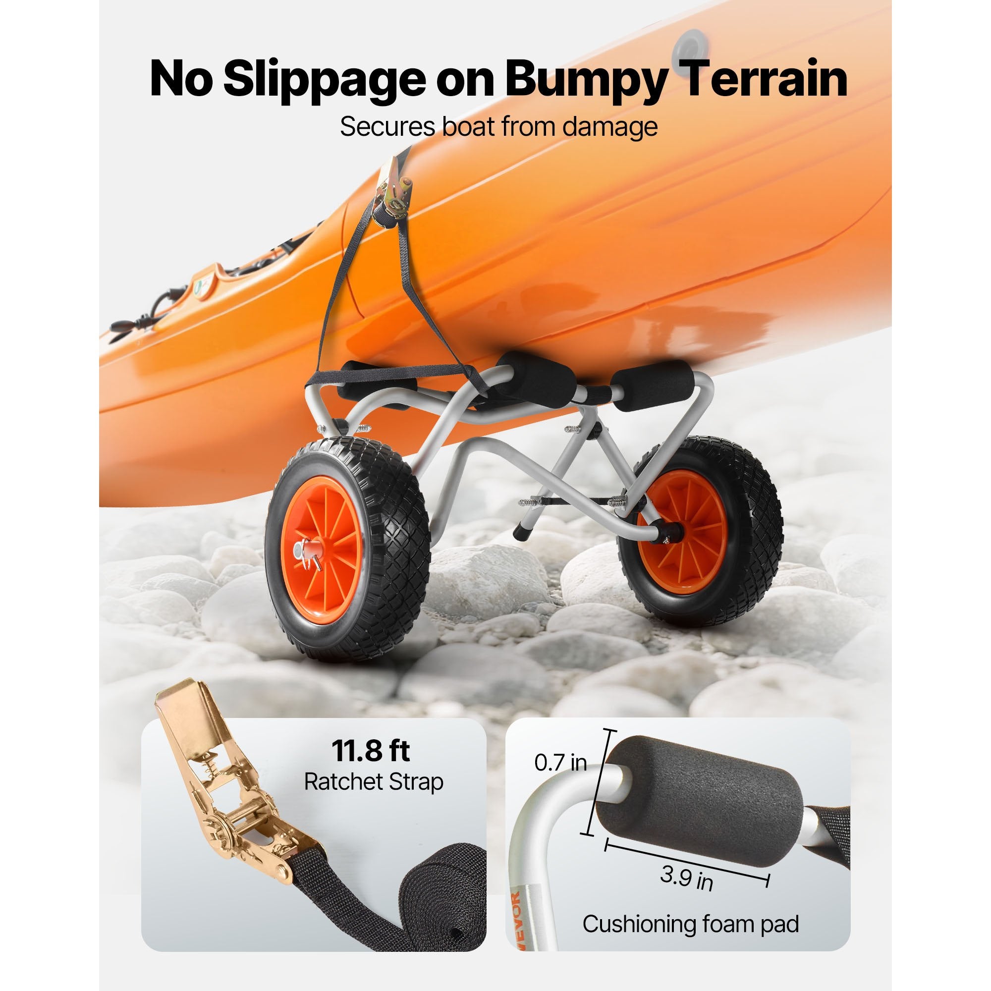 Kayak Cart, 113.4 kg Load Capacity, Foldable Kayak Trolley with 25.4 cm Solid Rubber Tires & 1 Ratchet Strap, V952-SPSPHTTC10IN9SGI2001V0