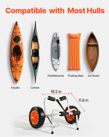 Kayak Cart, 113.4 kg Load Capacity, Foldable Kayak Trolley with 25.4 cm Solid Rubber Tires & 1 Ratchet Strap, V952-SPSPHTTC10IN9SGI2001V0