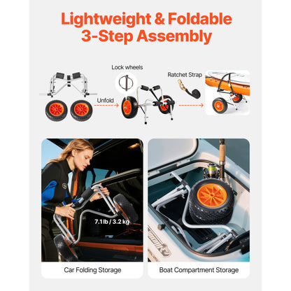 Kayak Cart, 113.4 kg Load Capacity, Foldable Kayak Trolley with 25.4 cm Solid Rubber Tires & 1 Ratchet Strap, V952-SPSPHTTC10IN9SGI2001V0