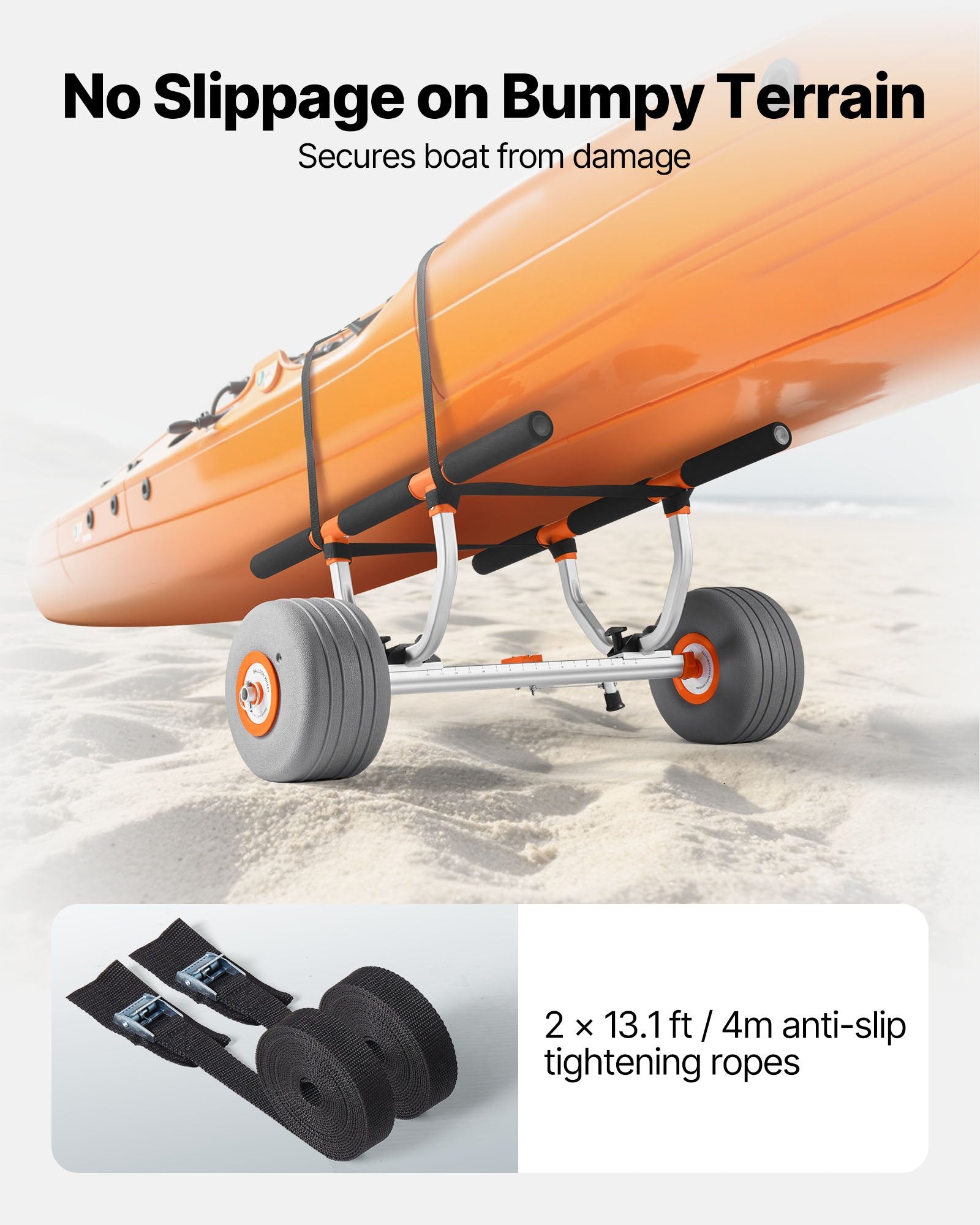 Kayak Cart, 158.8 kg Load Capacity, Kayak Trolley with 30.5 cm Inflatable PU Tires & 2 Straps, Assembles & V952-SPSPHTTC13INFQKUY001V0