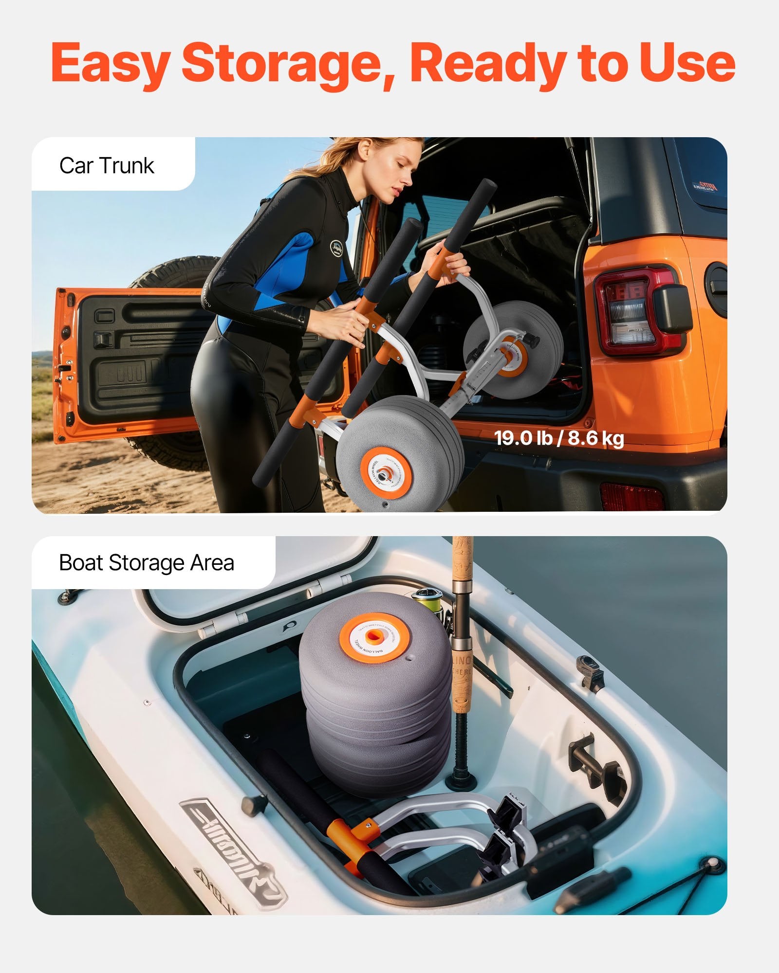 Kayak Cart, 158.8 kg Load Capacity, Kayak Trolley with 30.5 cm Inflatable PU Tires & 2 Straps, Assembles & V952-SPSPHTTC13INFQKUY001V0
