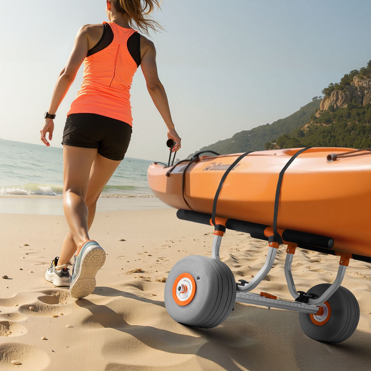 Kayak Cart, 158.8 kg Load Capacity, Kayak Trolley with 30.5 cm Inflatable PU Tires & 2 Straps, Assembles & V952-SPSPHTTC13INFQKUY001V0