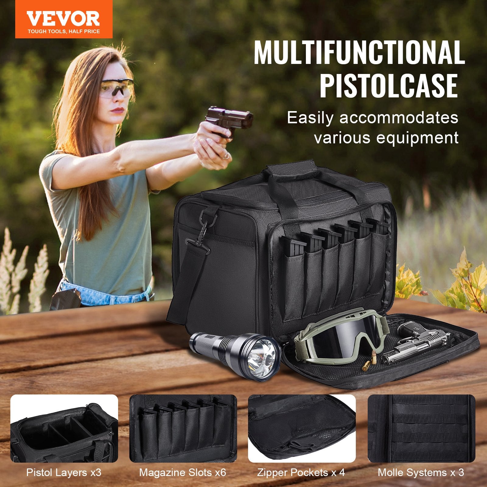 Range Bag for 3 Pistols Tactical Gun Range Bag Single Shoulder Strip Black V952-SQBDJK362631WCEFUV0