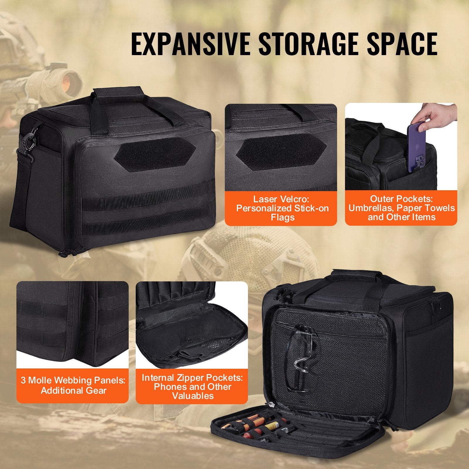 Range Bag for 3 Pistols Tactical Gun Range Bag Single Shoulder Strip Black V952-SQBDJK362631WCEFUV0
