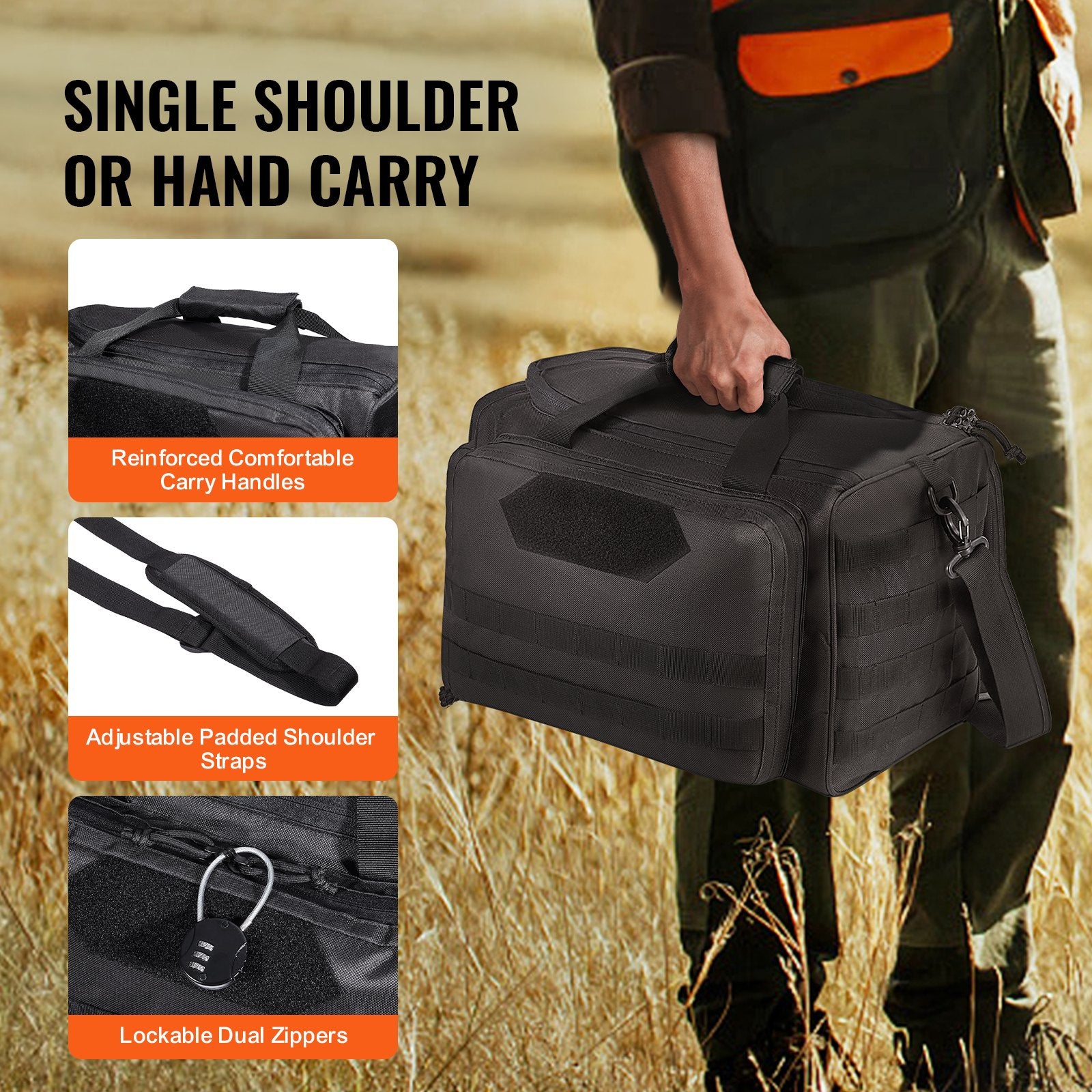 Range Bag for 3 Pistols Tactical Gun Range Bag Single Shoulder Strip Black V952-SQBDJK362631WCEFUV0