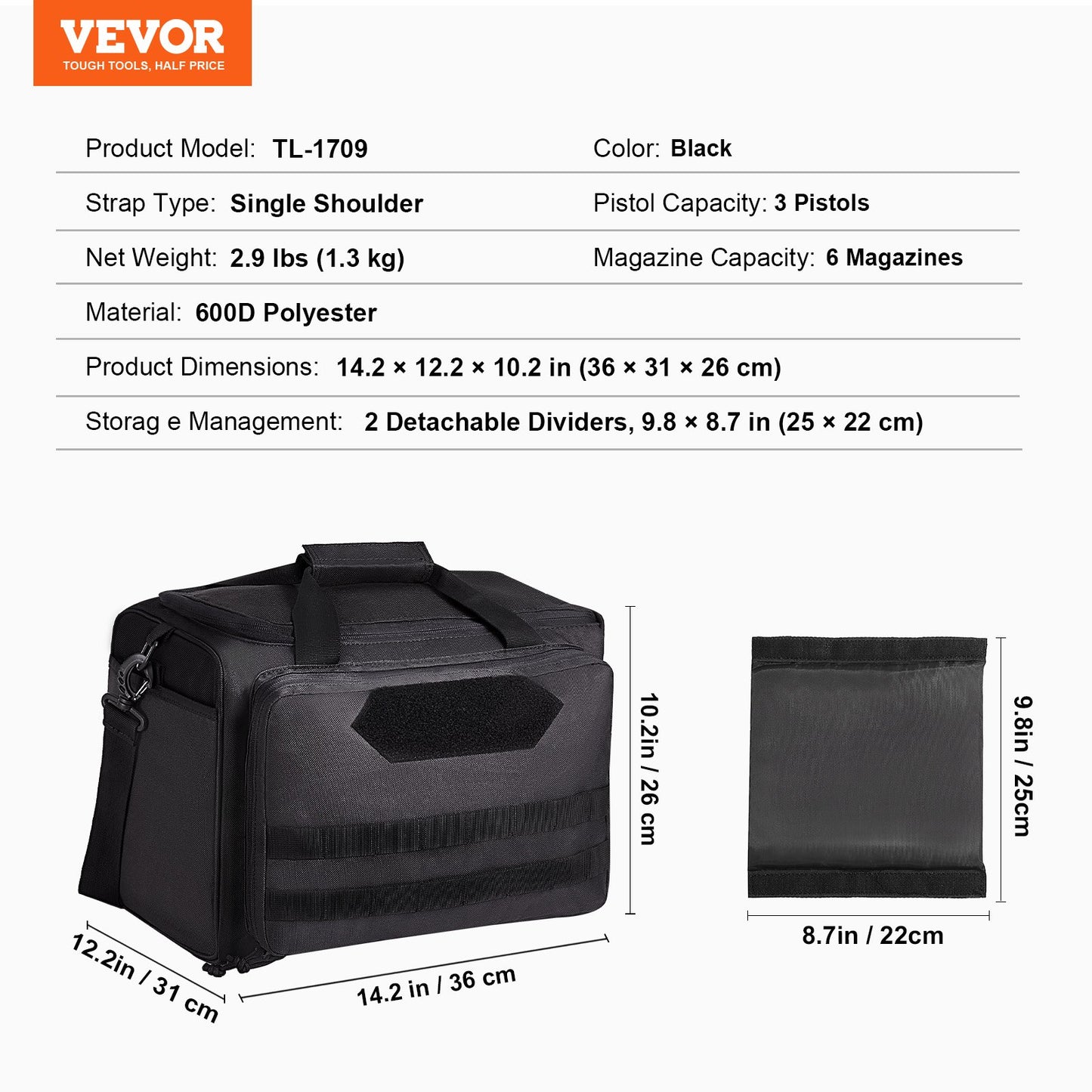 Range Bag for 3 Pistols Tactical Gun Range Bag Single Shoulder Strip Black V952-SQBDJK362631WCEFUV0