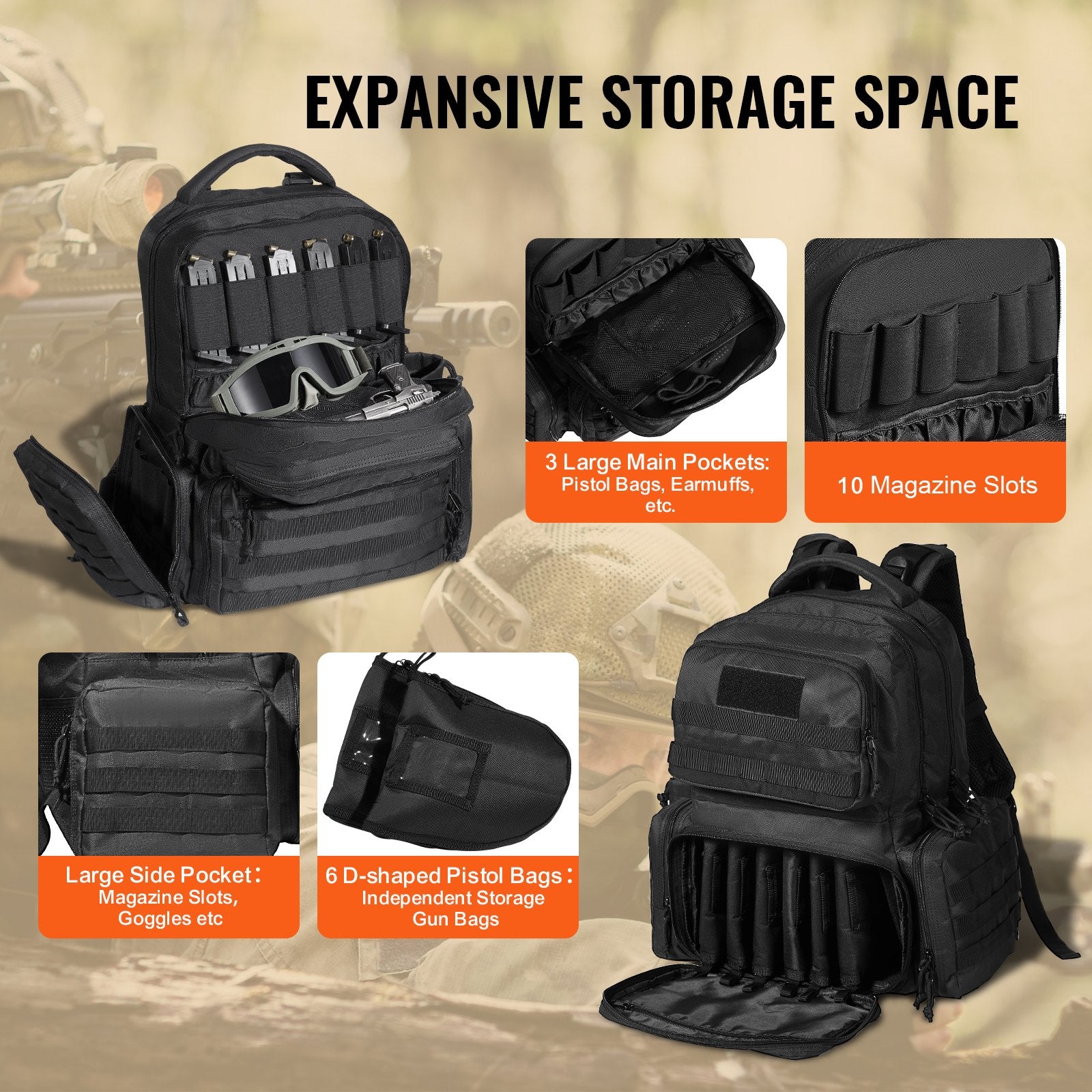 Tactical Range Backpack for 6 Pistols Gun Backpack Black V952-SQBHS422348CN4NBVV0