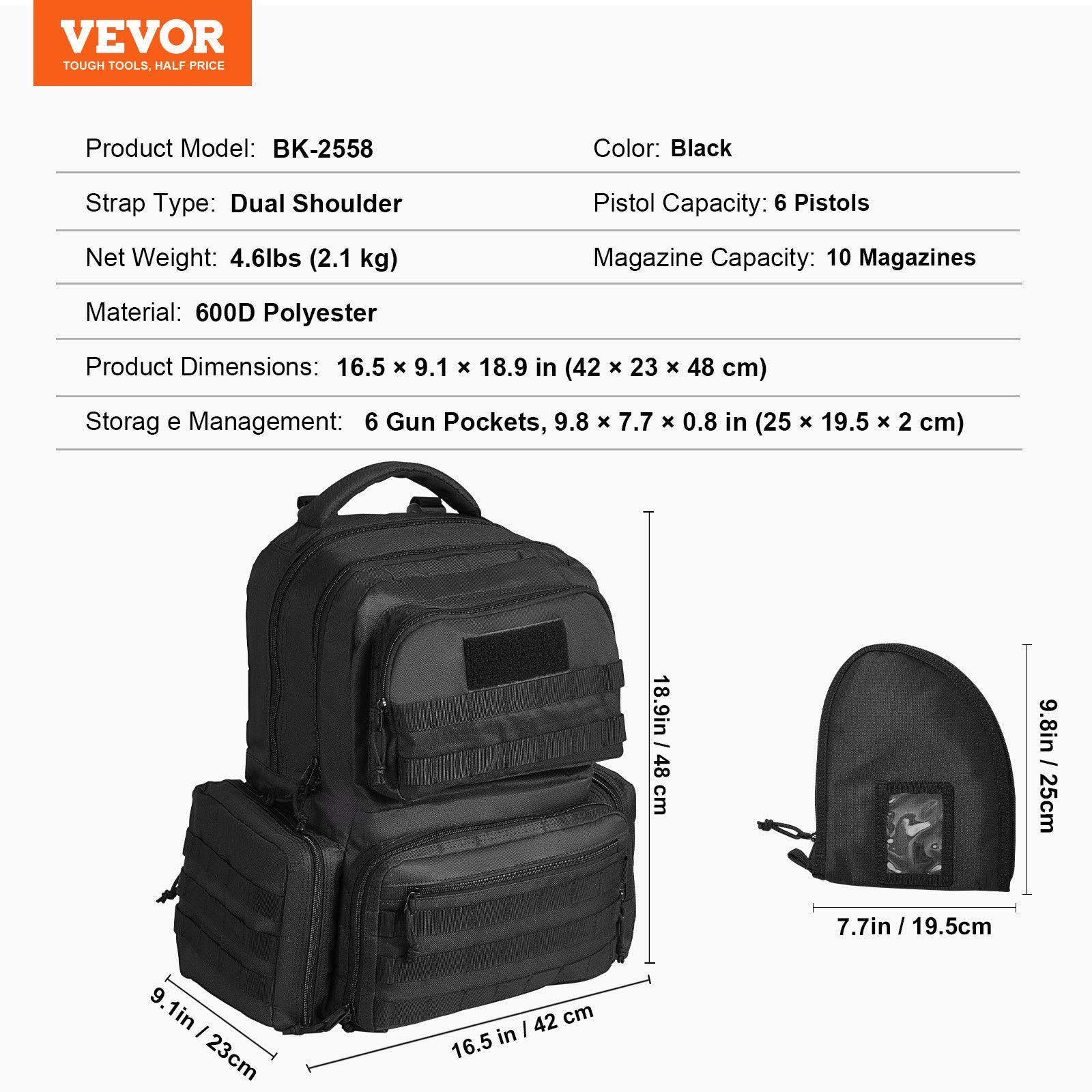 Tactical Range Backpack for 6 Pistols Gun Backpack Black V952-SQBHS422348CN4NBVV0