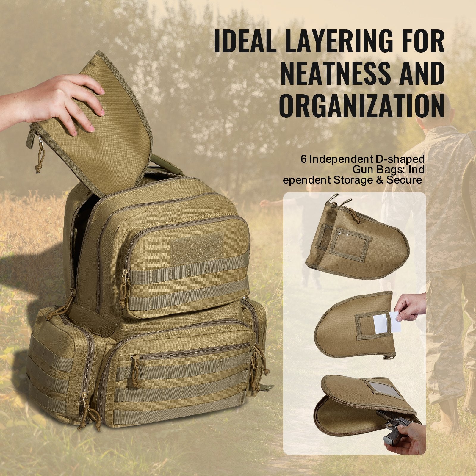 Tactical Range Backpack for 6 Pistols, Gun Backpack with 6 Independent Pistol Bags & 10 Magazines, Pistol V952-SQBHS472330CODV8ZV0