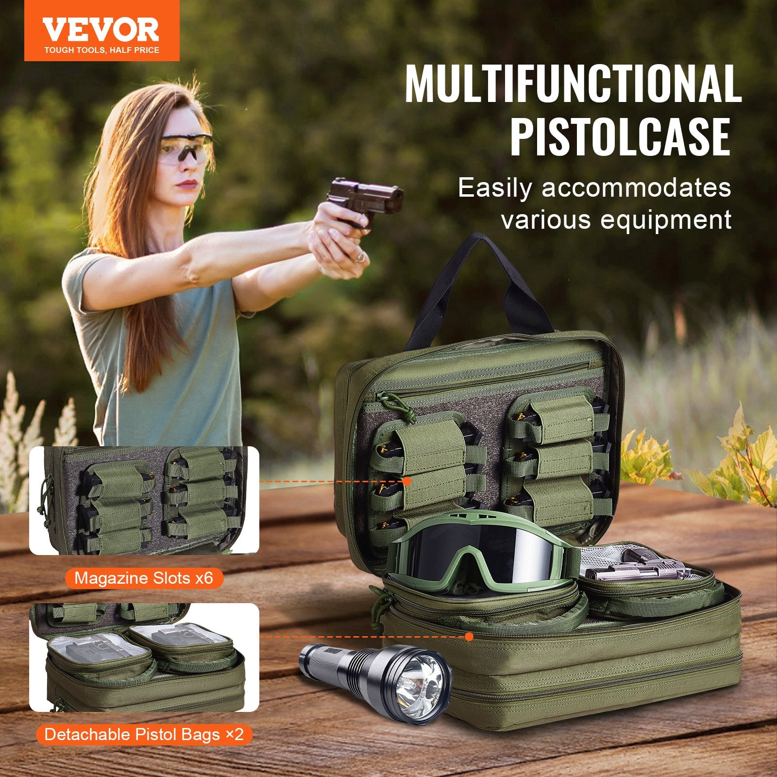 Range Bag for 2 Pistols Tactical Gun Bag 2 Built-in Pistol Bags Green V952-SQBLS332023CK4MQXV0