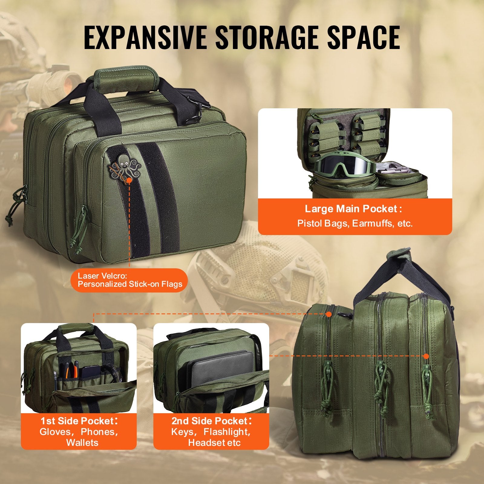 Range Bag for 2 Pistols Tactical Gun Bag 2 Built-in Pistol Bags Green V952-SQBLS332023CK4MQXV0